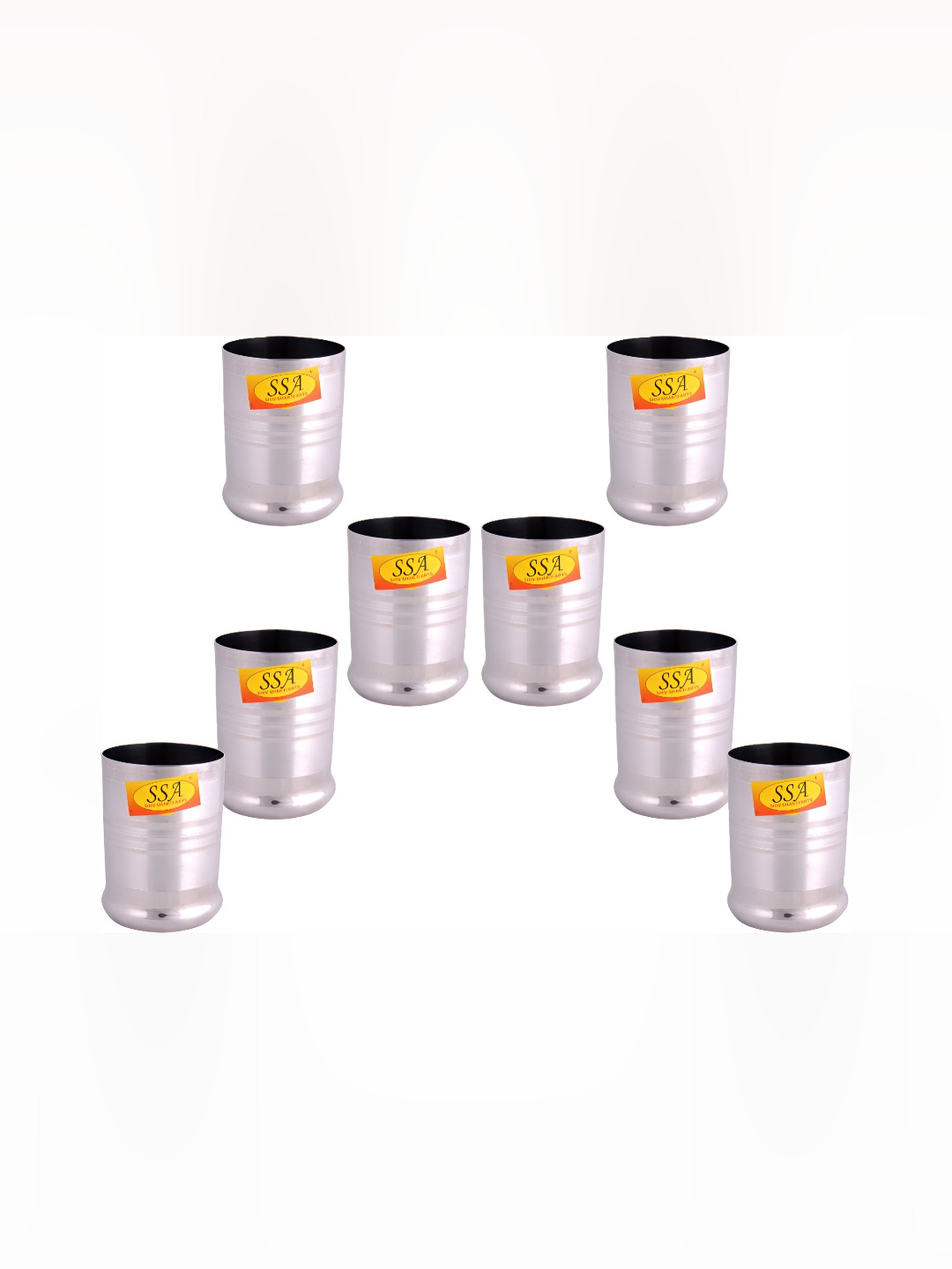 Shivshakti Arts 8 Pieces Stainless Steel Hammered Easy To Clean Water Glasses 325ML Each