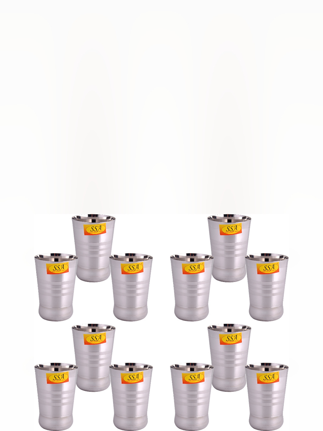 Shivshakti Arts 12 Pieces Textured Easy to Clean Stainless Steel Water Glasses 300 ml