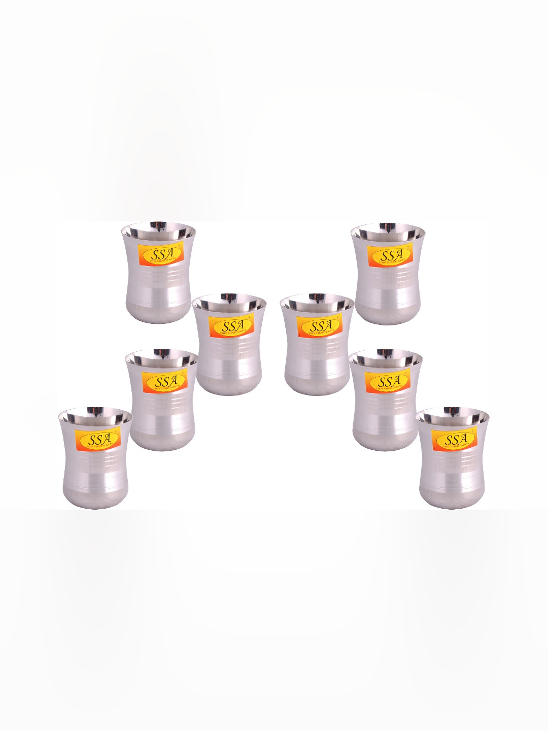 Shivshakti Arts Steel 8 Pieces Textured Easy to Clean Stainless Steel Water Glasses 150 ml