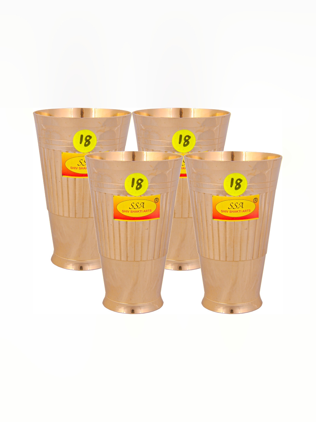 Shivshakti Arts Yellow 4 Pieces Brass Easy To Clean Water Glasses 450 ML