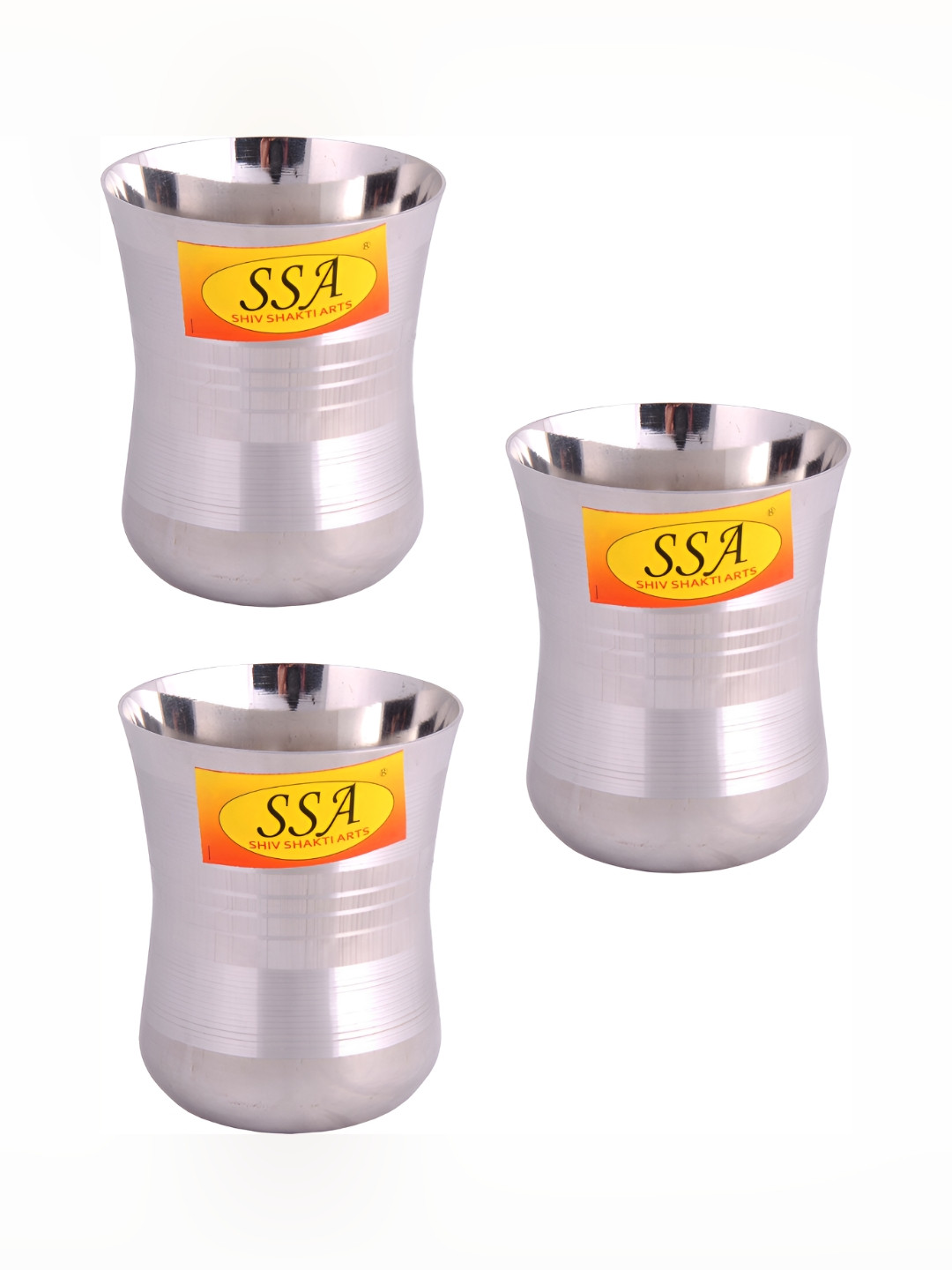 Shivshakti Arts Steel Toned 3 Pieces Easy to Clean Stainless Steel Water Glass 150 ML Each