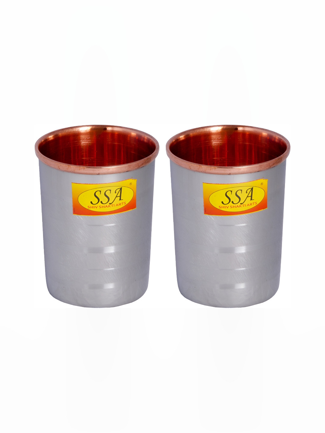 Shivshakti Arts Silver Toned 2 Pieces Easy to Clean Copper Water Glass 250ml