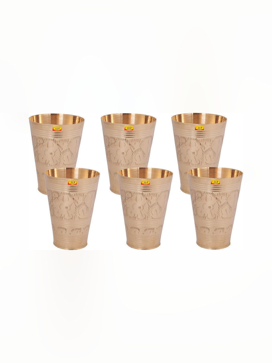 Shivshakti Arts Gold Toned 6 Pieces Easy to Clean Brass Water or Juice Glass 400 ml