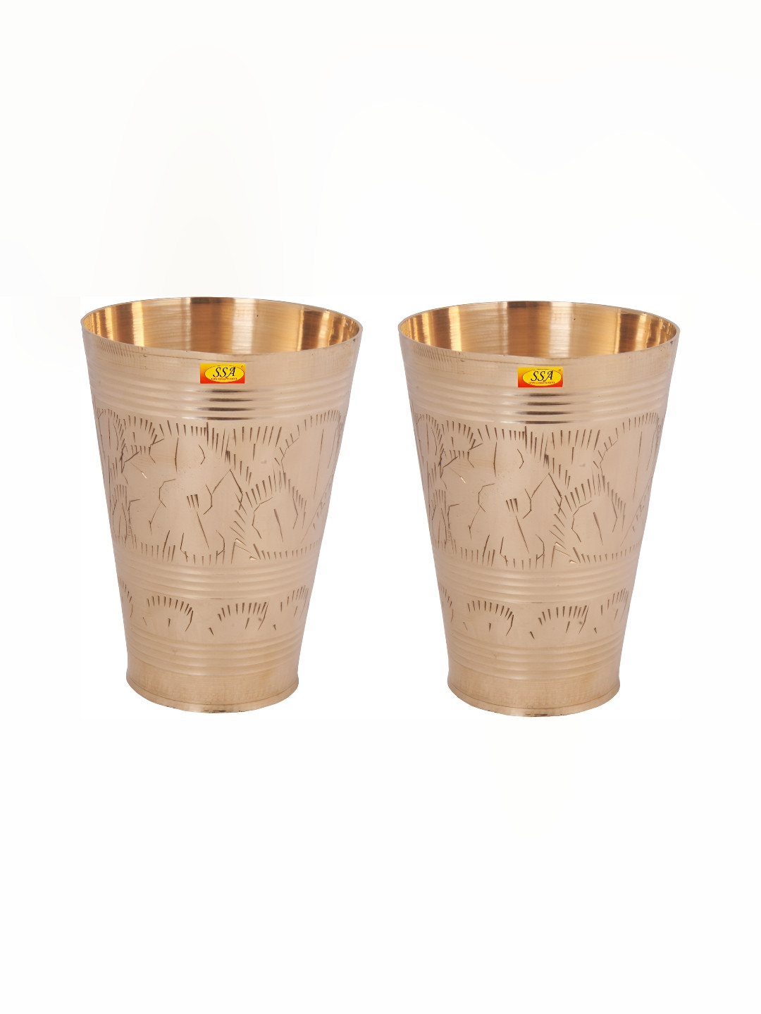 Shivshakti Arts Gold Toned 2 Pieces Easy to Clean Brass Water or Juice Glass