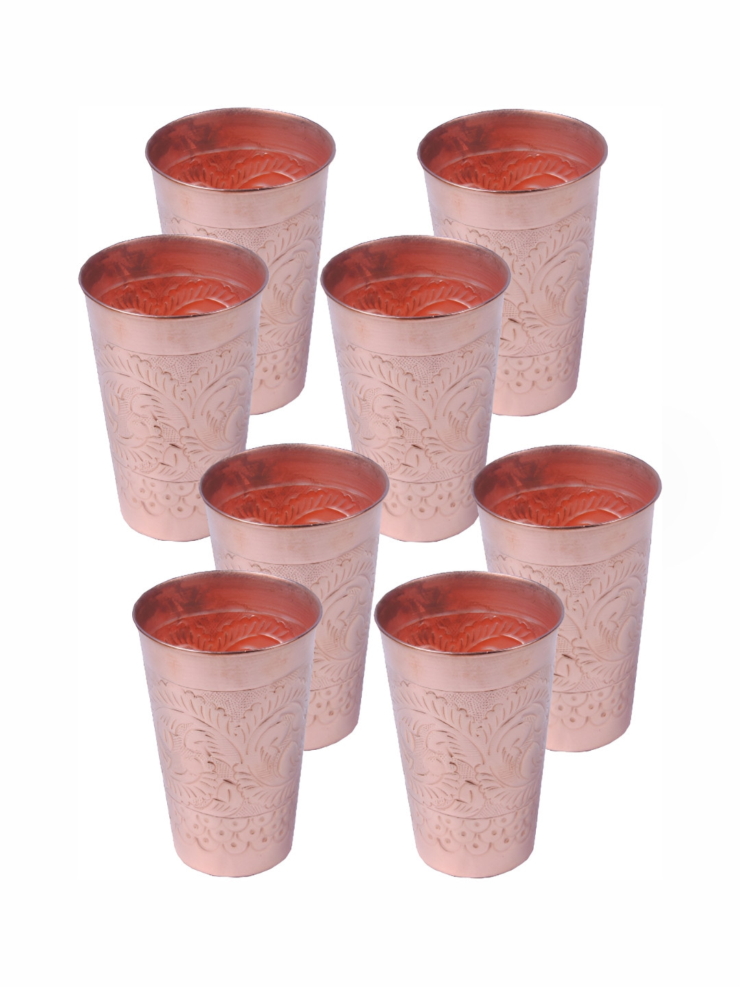 Shivshakti Arts Brown 8 Pieces Textured Copper Easy To Clean Water Glass 500 ml