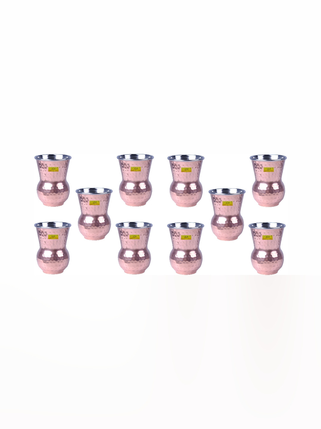 Shivshakti Arts Brown 10 Pieces Copper Easy To Clean Water Glasses 350 ML