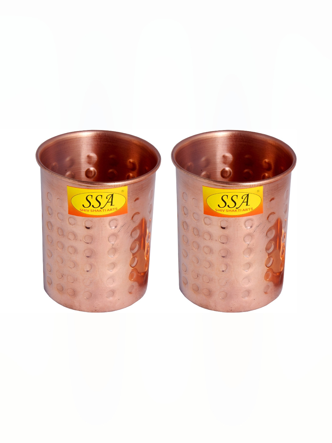 Shivshakti Arts Copper Toned 2 Pieces Easy to Clean Copper Water Glass 300 ML Each