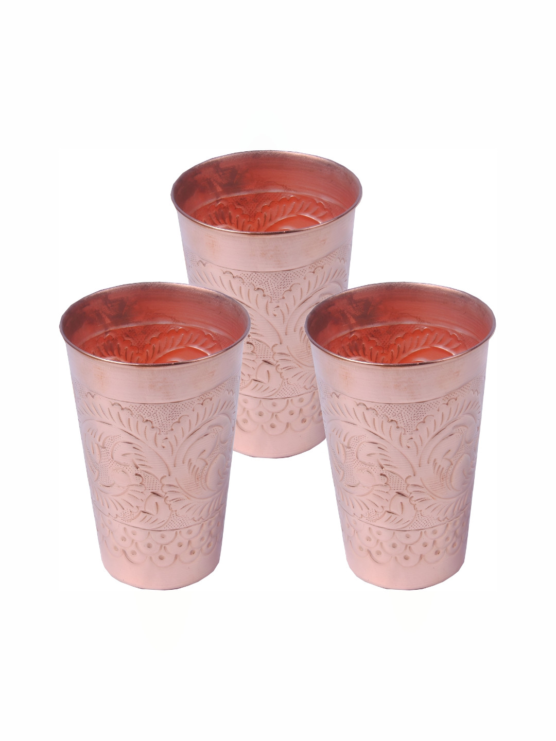 Shivshakti Arts Brown 3 Pieces Copper Easy To Clean Water Glasses 500 ML
