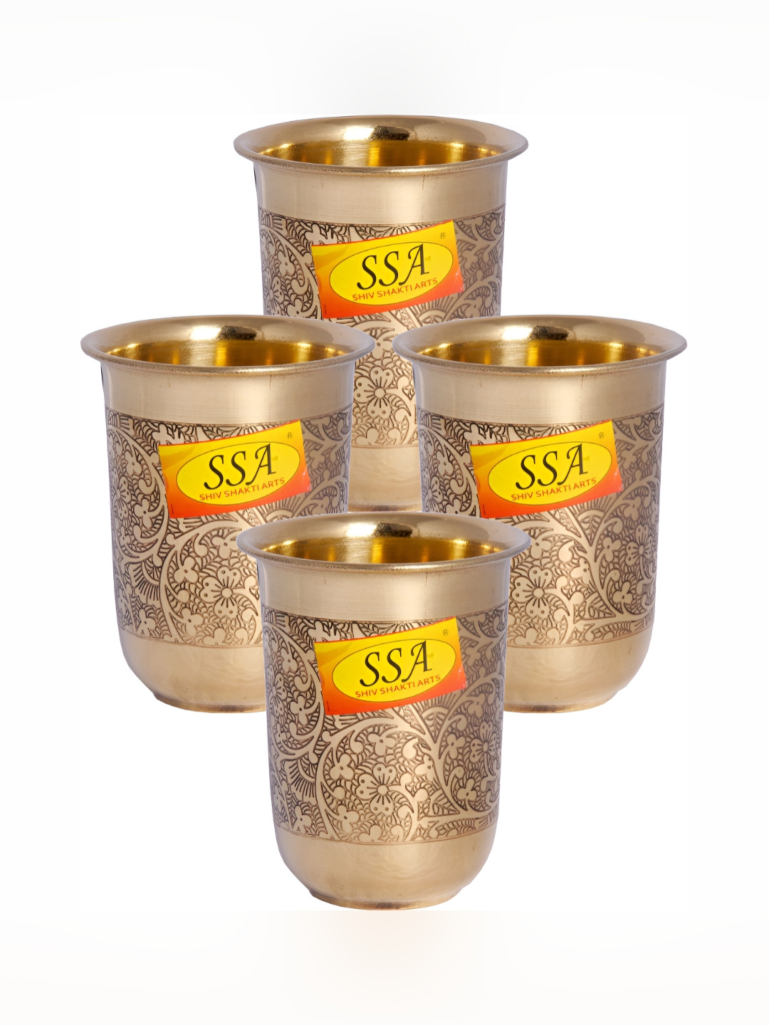 Shivshakti Arts Gold- toned 4 Pieces Easy to Clean Brass Water Glass 200ml