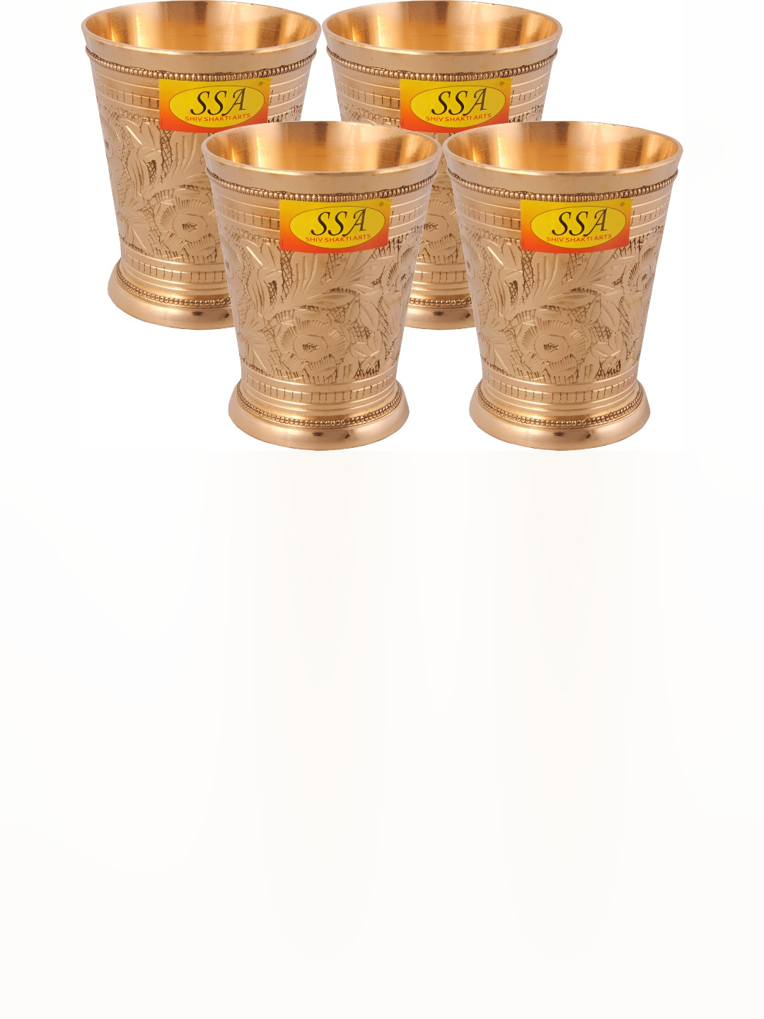 Shivshakti Arts Yellow 4 Pieces Brass Easy To Clean Water Glasses 200 ML