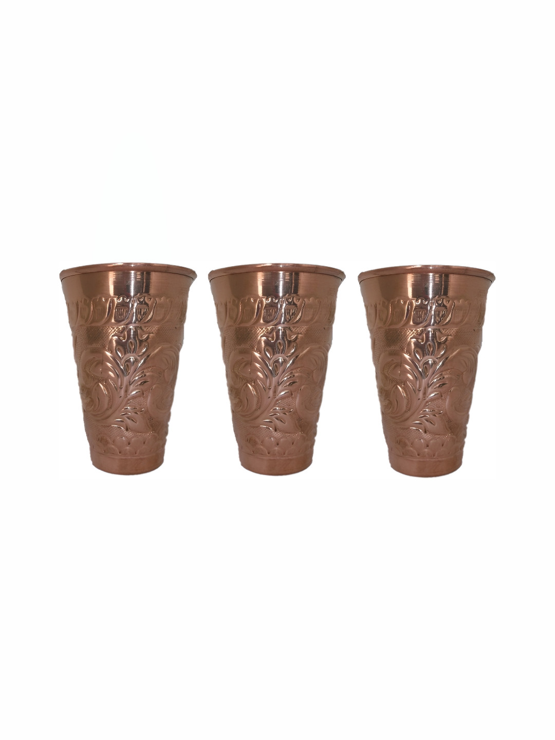 Shivshakti Arts Brown 3 Pieces Copper Easy To Clean Water Glasses 1.5 L