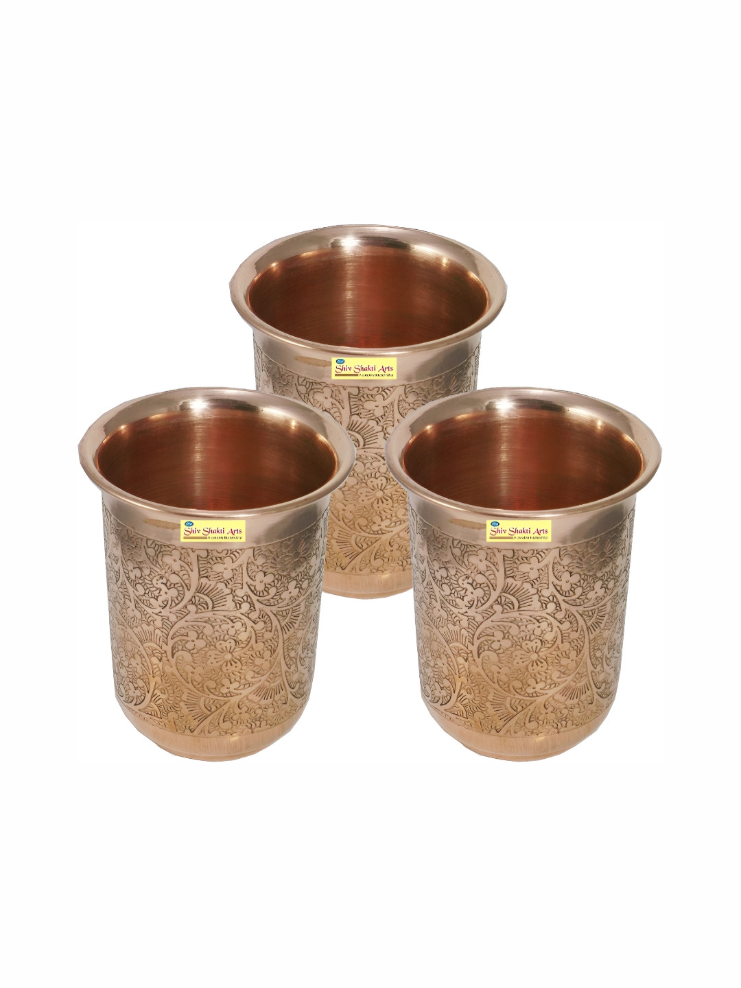 Shivshakti Arts 3 Pieces Easy to Clean Copper Water Glass 200ml