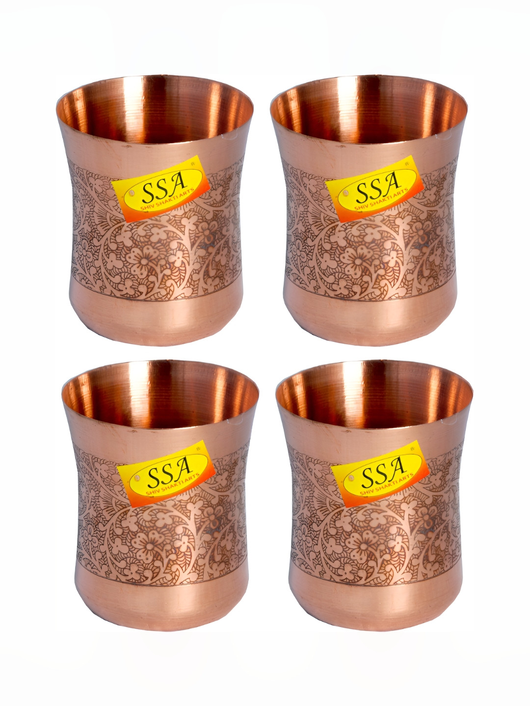 Shivshakti Arts 4 Pieces Easy to Clean Copper Water Glass 250ml