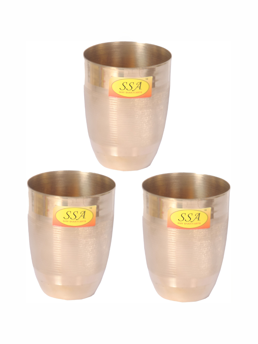 Shivshakti Arts Gold Toned 3 Pieces Easy to Clean Copper Water or Juice Glass 300 ml