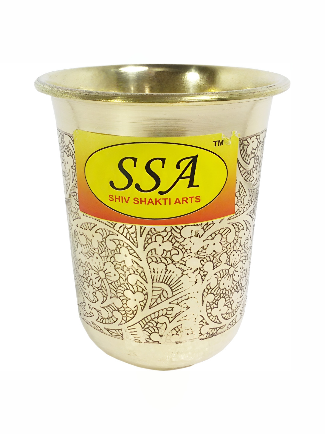 Shivshakti Arts Yellow 4 Pieces Easy to Clean Brass Water or Juice Glass