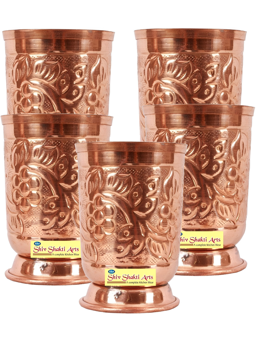 Shivshakti Arts Copper Toned 4 Pieces Easy to Clean Copper Water or Juice Glass 480 ml