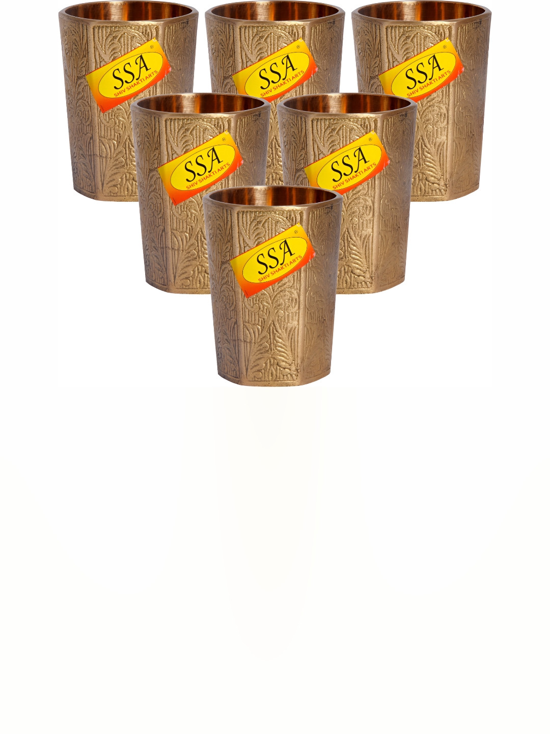 Shivshakti Arts Gold Toned 6 Pieces Easy to Clean Glass Water or Juice Glass 300 ml