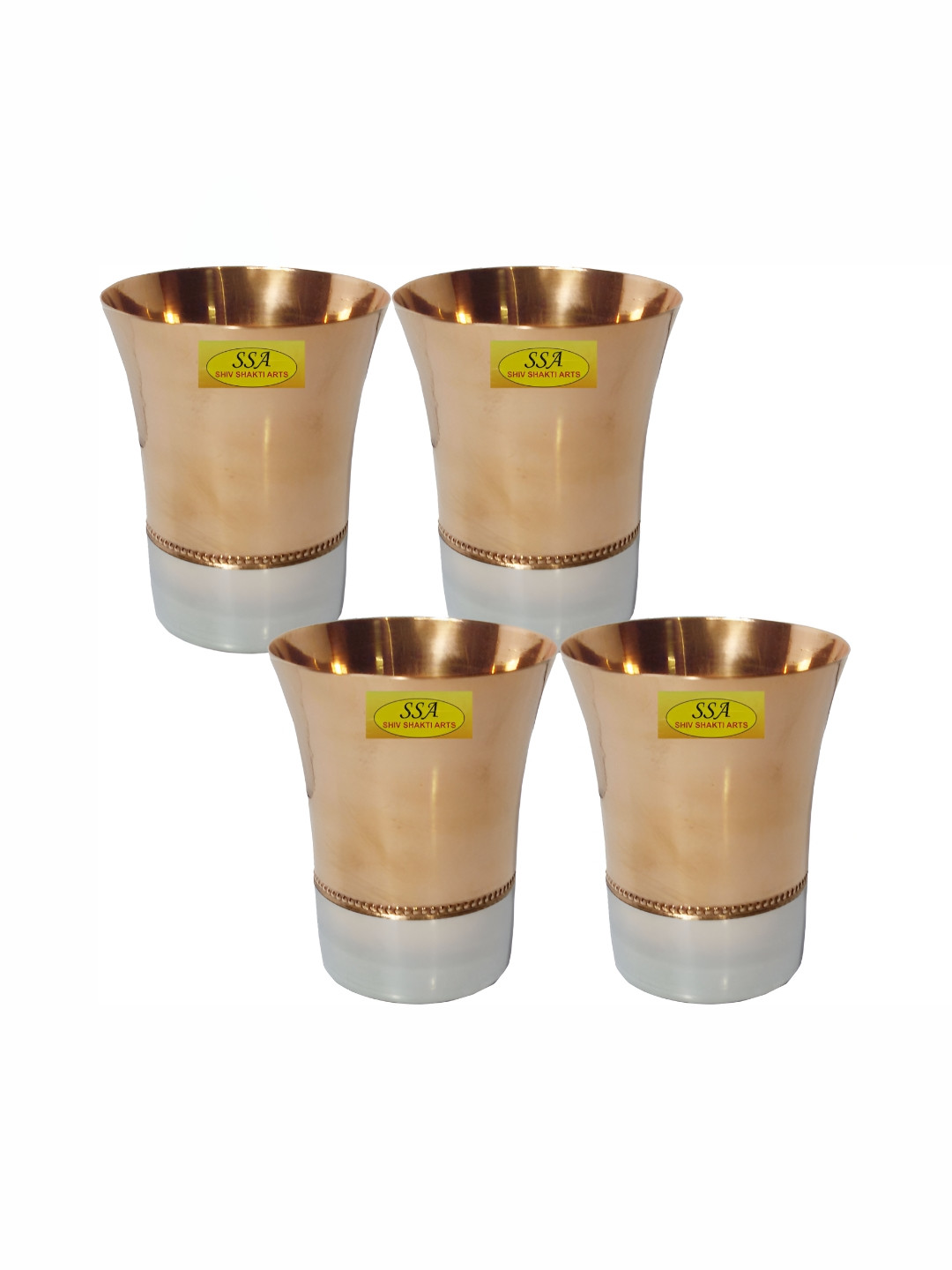 Shivshakti Arts Yellow 4 Pieces Brass Water or Juice Glass
