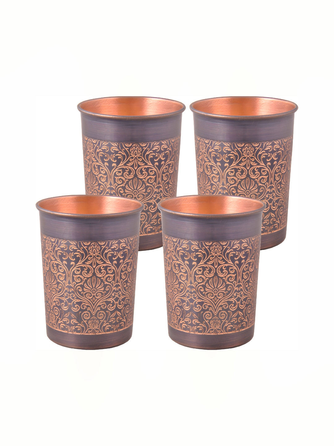 Shivshakti Arts Green 4 Pieces Textured Copper Easy To Clean Water Glass