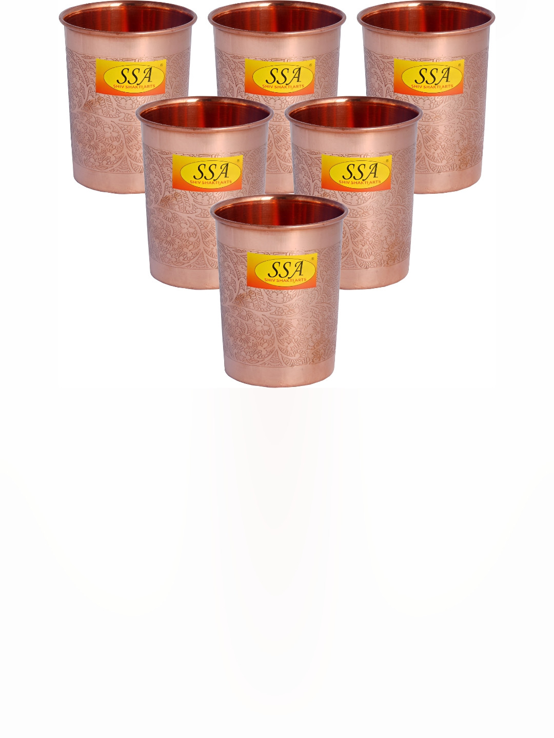 Shivshakti Arts 6 Pieces Easy To Clean Pure Brass Water Glasses 350 ML Each