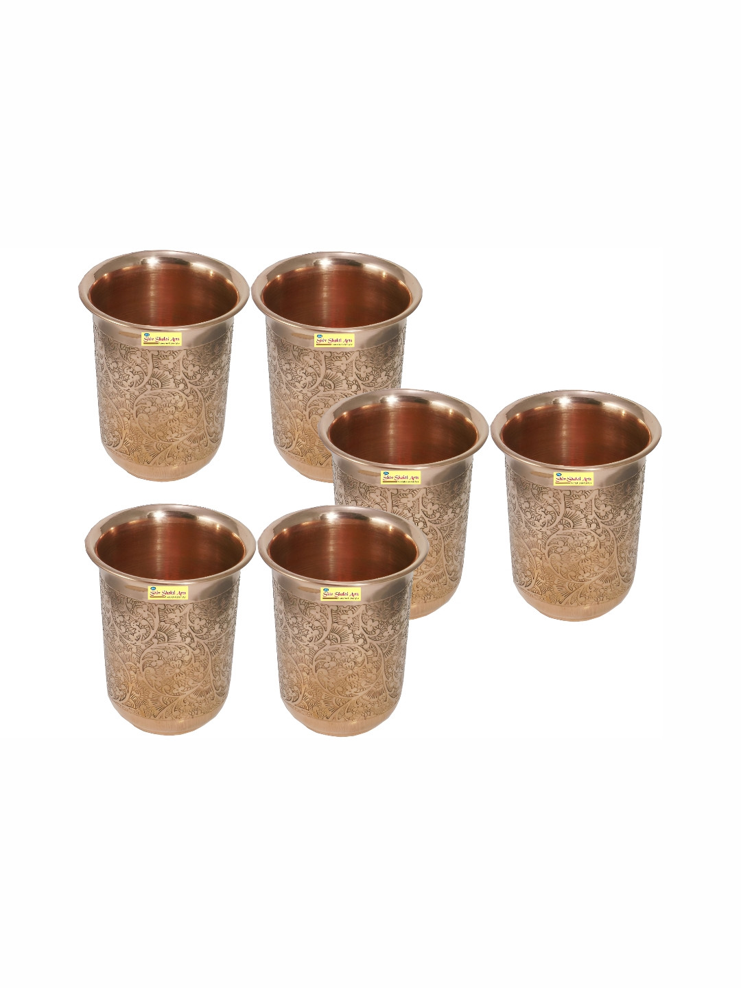 Shivshakti Arts 6 Pieces Easy To Clean Copper Water Glasses 200 ML Each