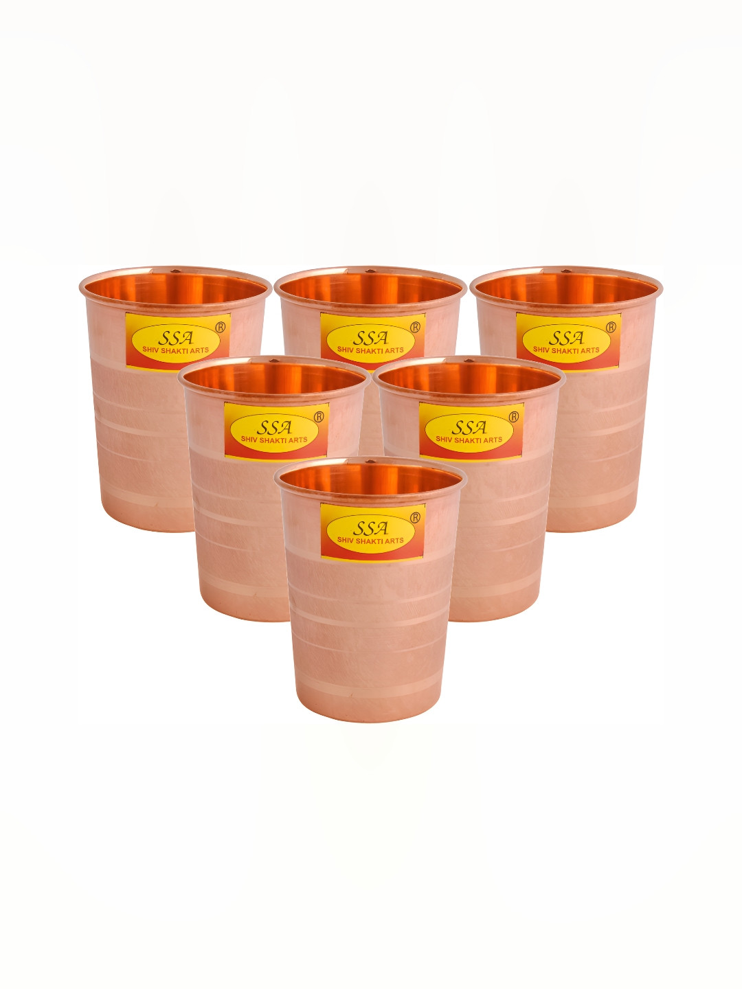 Shivshakti Arts Brown 6 Pieces Textured Copper Easy To Clean Water Glass 480 ml