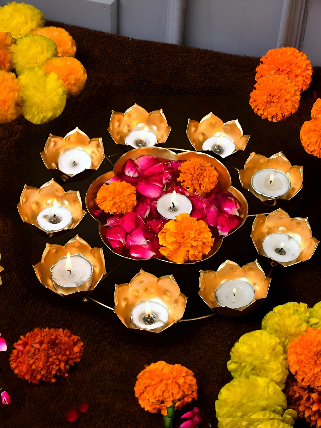 CraftVatika Metal Diya Shape Decorative Bowl