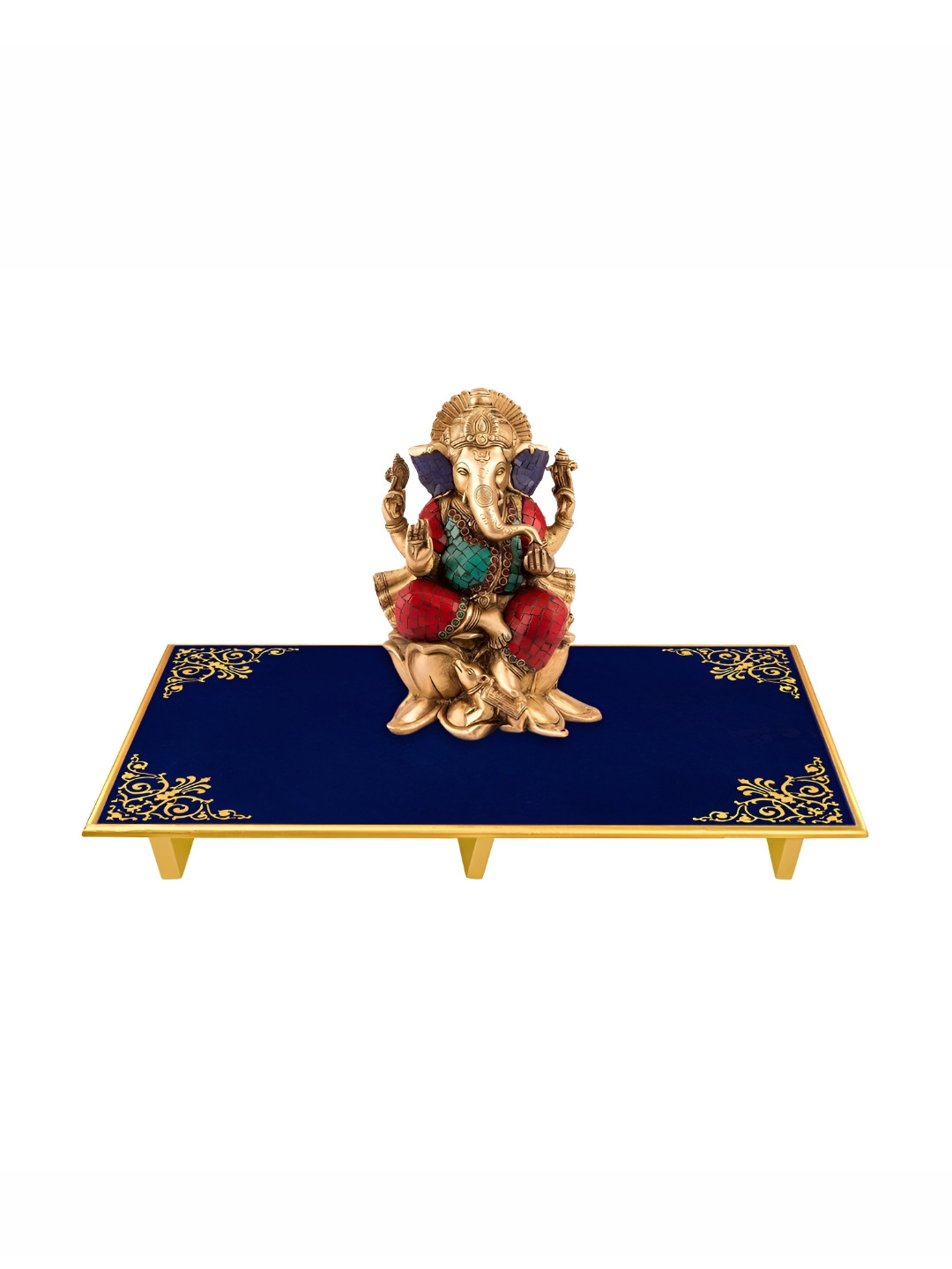 Lal Haveli Blue MDF Wooden Chowki Stool