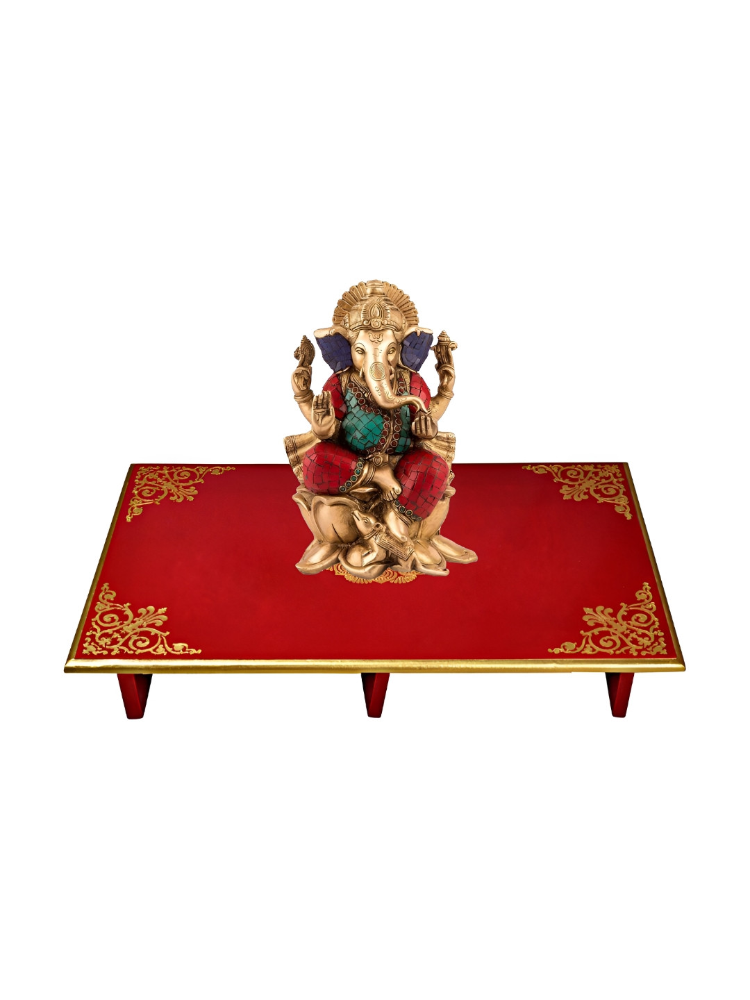 Lal Haveli Red Wooden Pooja Peeta Chowkie