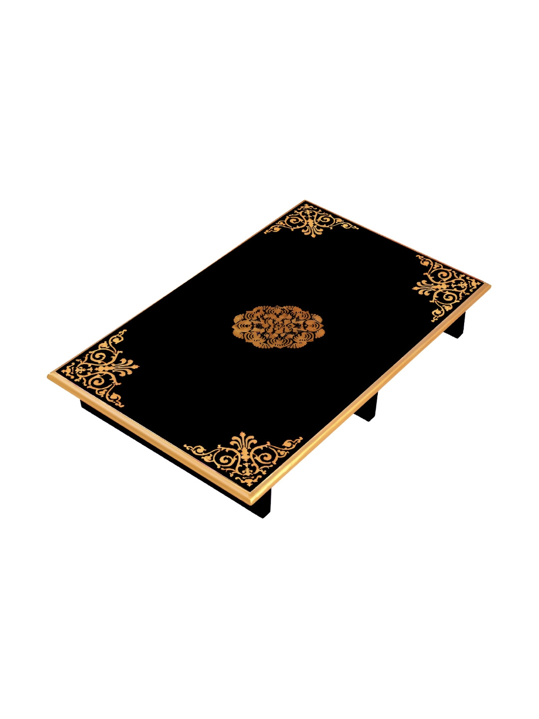 Lal Haveli Black MDF Wooden Chowki Stool