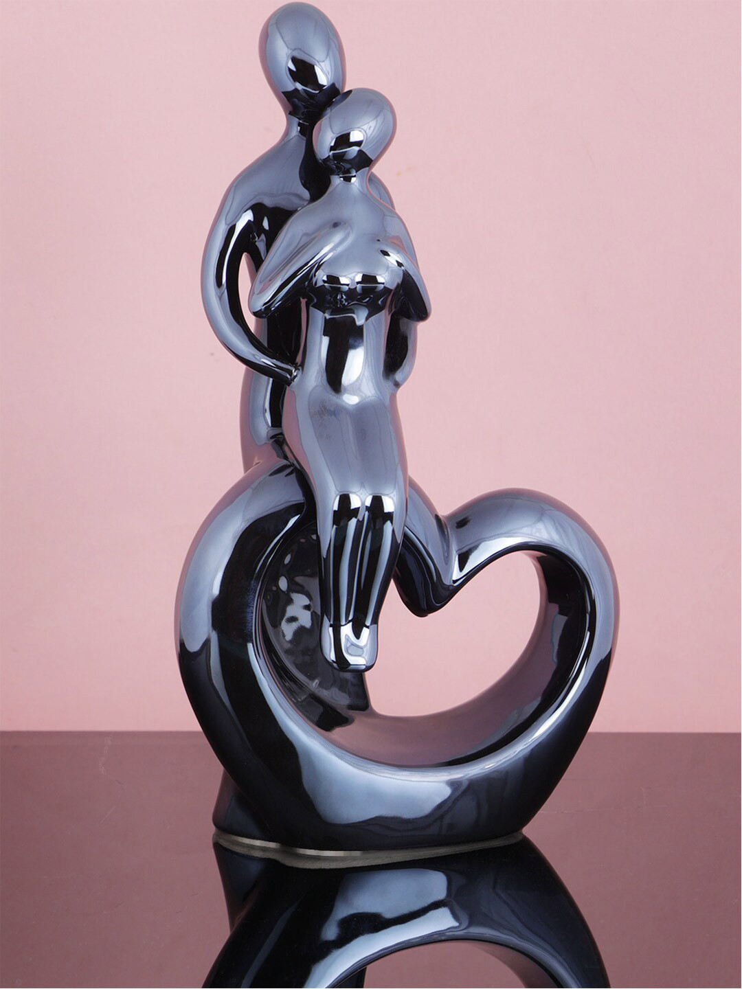 CHOCOZONE Couple Black Ceramic Glossy Living Room Small Showpiece - 8.7 Inches