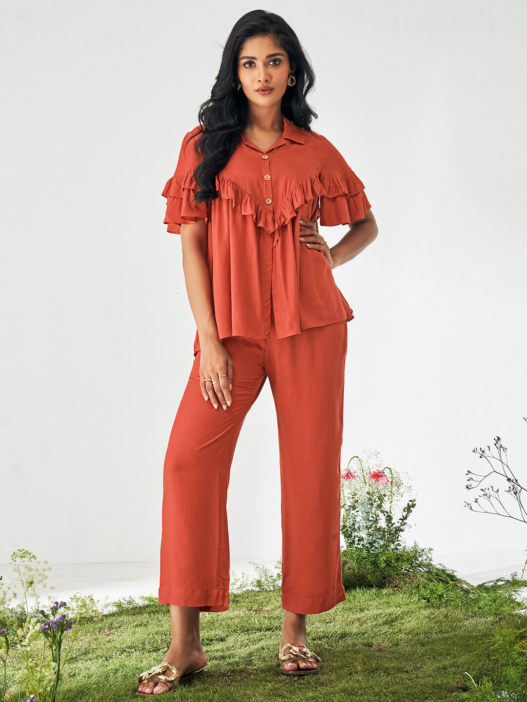 DRESOUL Ruffled Top With Palazzos