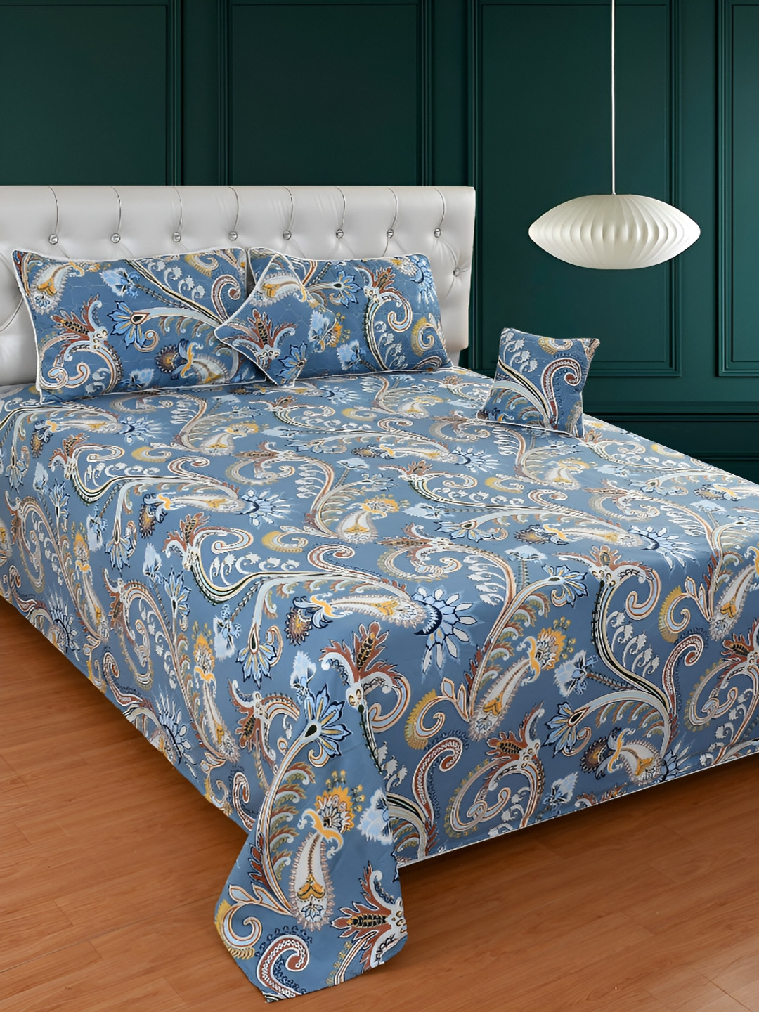 BREVARD Blue Yewllo Ethnic Motifs Superfine Double Queen Bedding Set