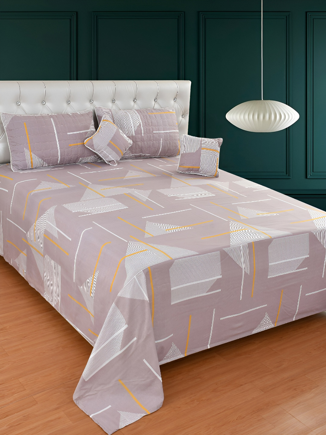 BREVARD Grey Yellow Abstract  Superfine Double Queen Bedding Set