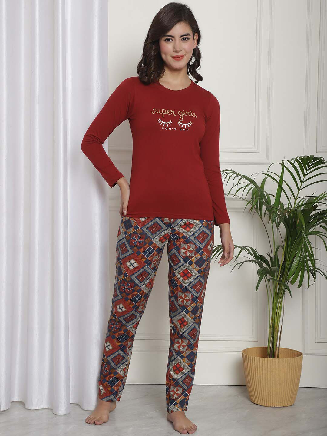 Boston Club Typography Printed Night Suit