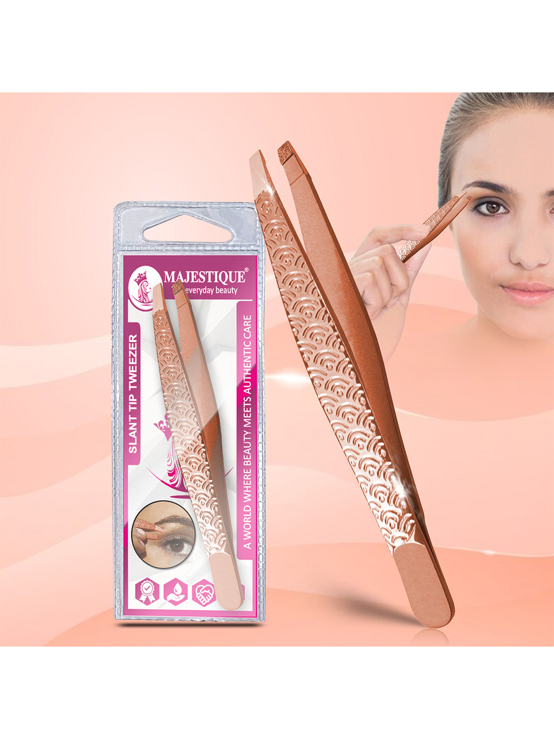 MAJESTIQUE FC103 Slant Tip Tweezer for Threading & Facial Hair - Gold