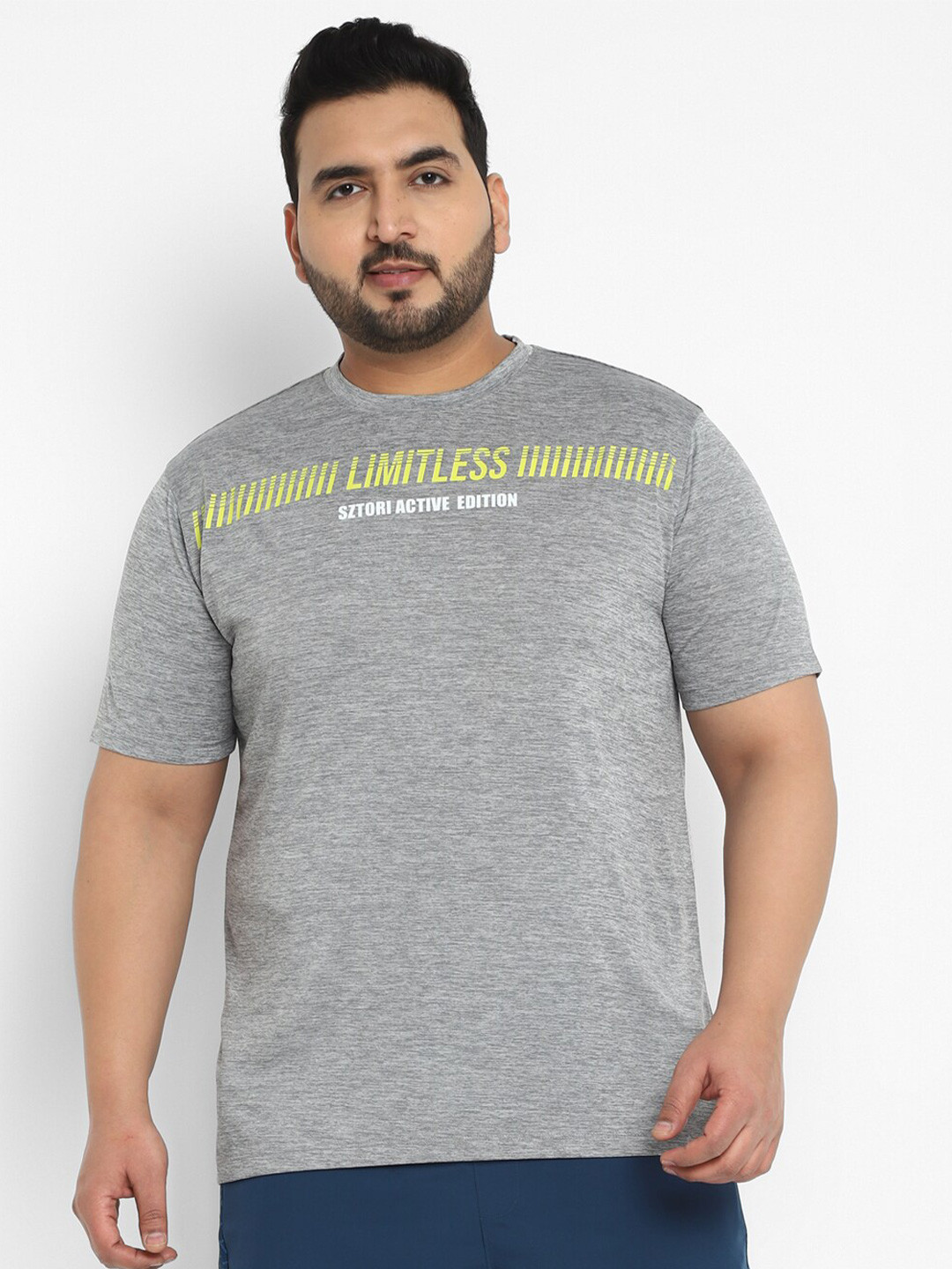 Sztori Plus Size Active Wear Round Neck Short Sleeves Typography T-shirt