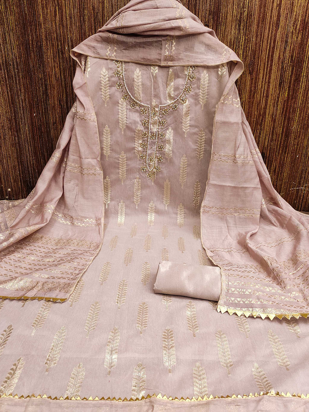 Panzora Woven Designed Beads & Stones Unstitched Dress Material