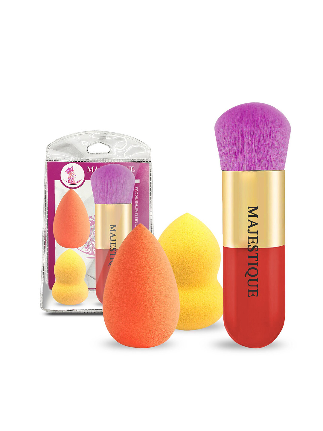 MAJESTIQUE Set Of 3 Makeup Blender Sponge & Foundation Brush