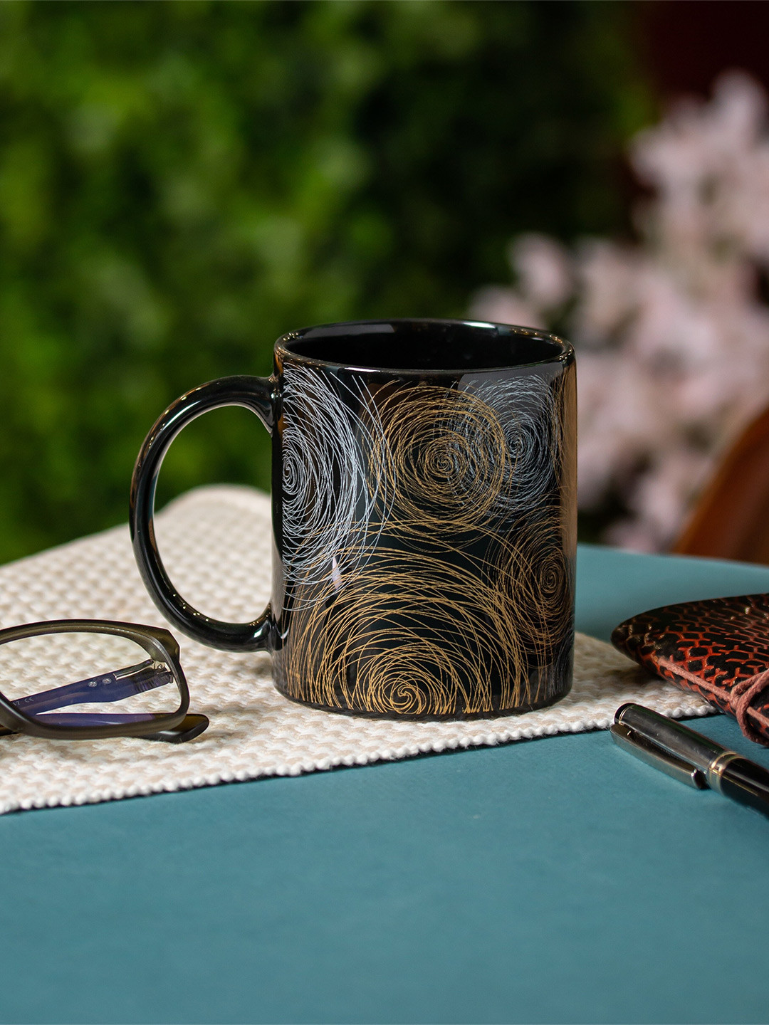 CLAY CRAFT Mr Black Geometric Ceramic Handmade 2 Piece Mugs-350ml