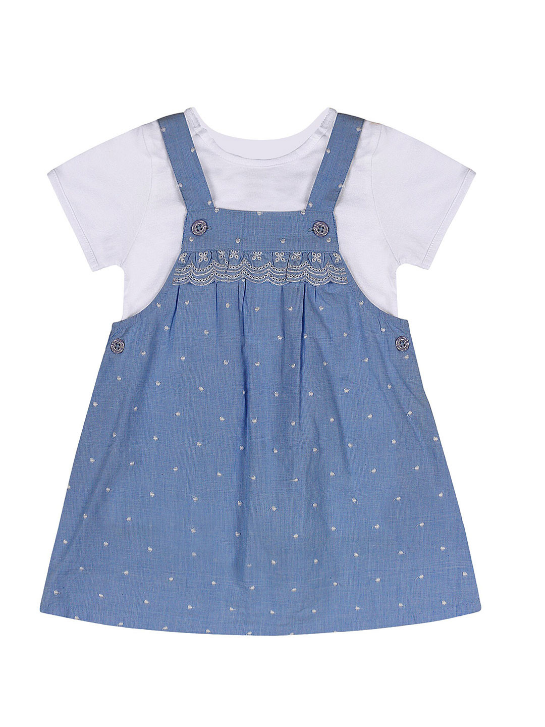 BAESD Dots Printed Round Neck Short Sleeves Pinafore Dress with T-Shirt