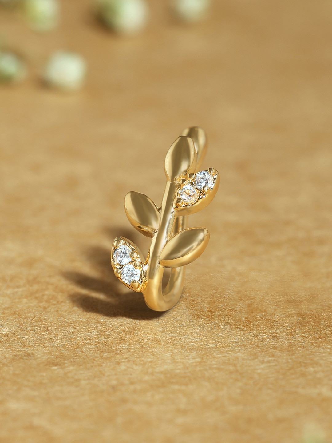 Zaveri Pearls Gold-Plated Cubic Zirconia Studdded Clip On Nosepin