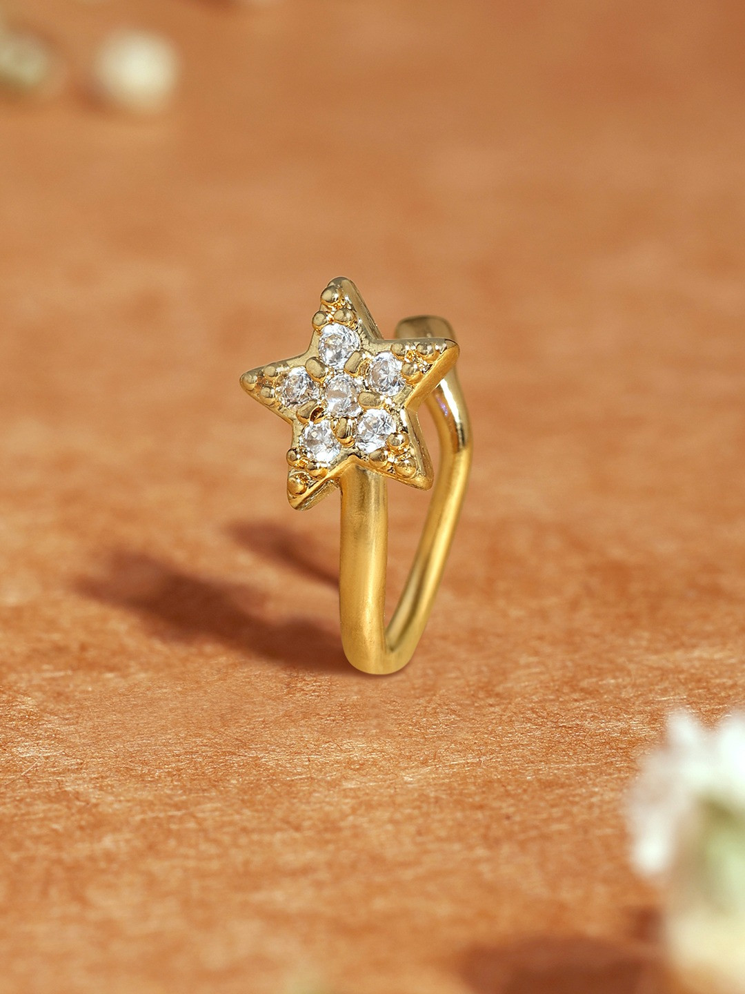 Zaveri Pearls Gold-Plated Cubic Zirconia Studdded Clip On Nosepin