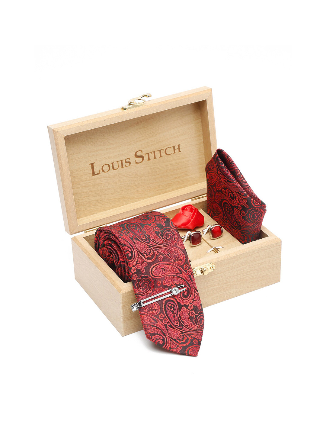 LOUIS STITCH Woven Design Italian Silk Necktie Accessory Gift Set