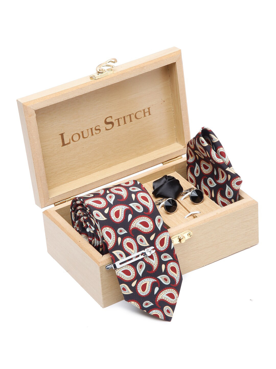 LOUIS STITCH Men Italian Silk Conversational Printed Necktie Accessory Gift Set