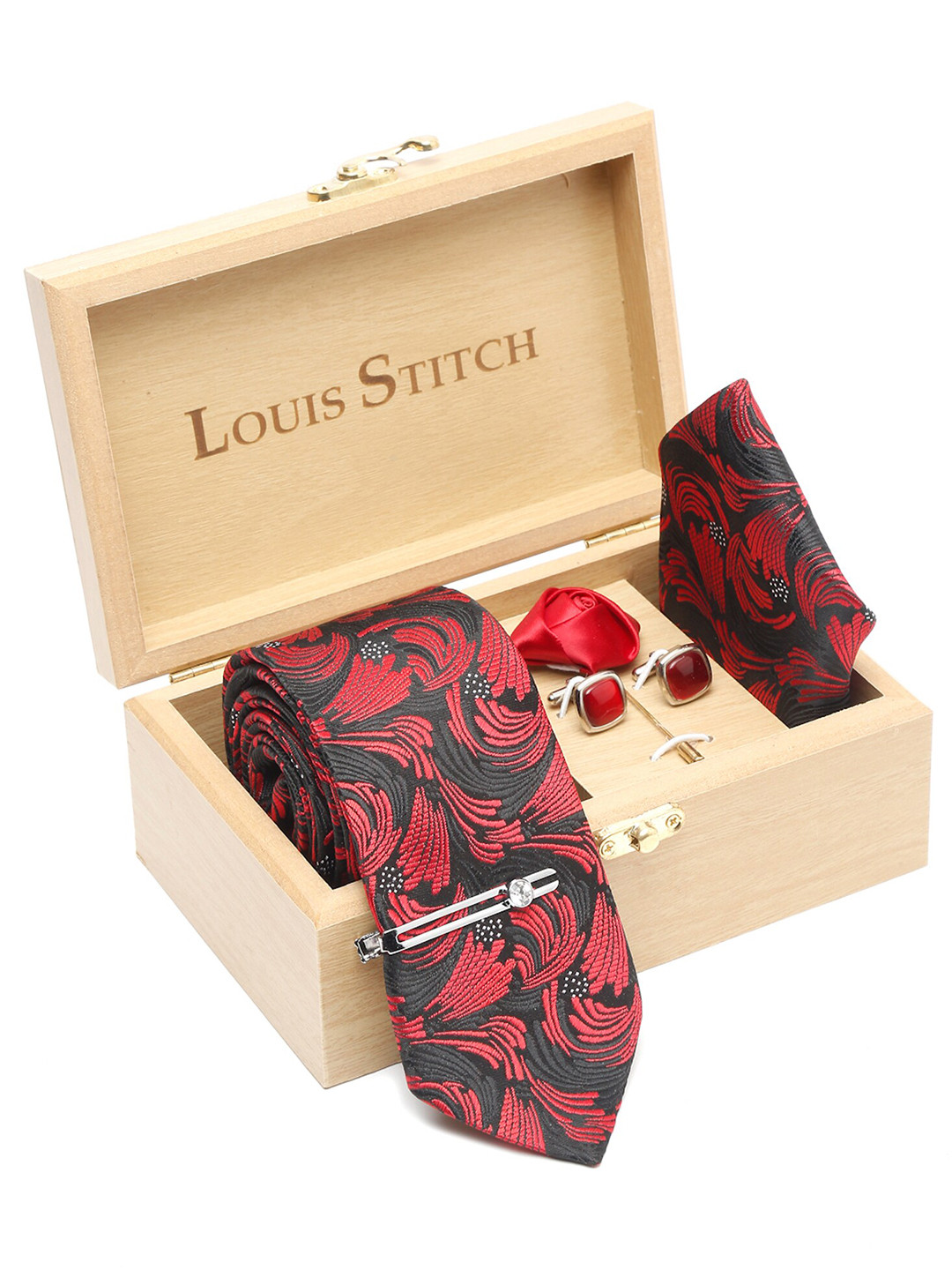 LOUIS STITCH Woven Designed Silk Necktie Accessory Gift Set