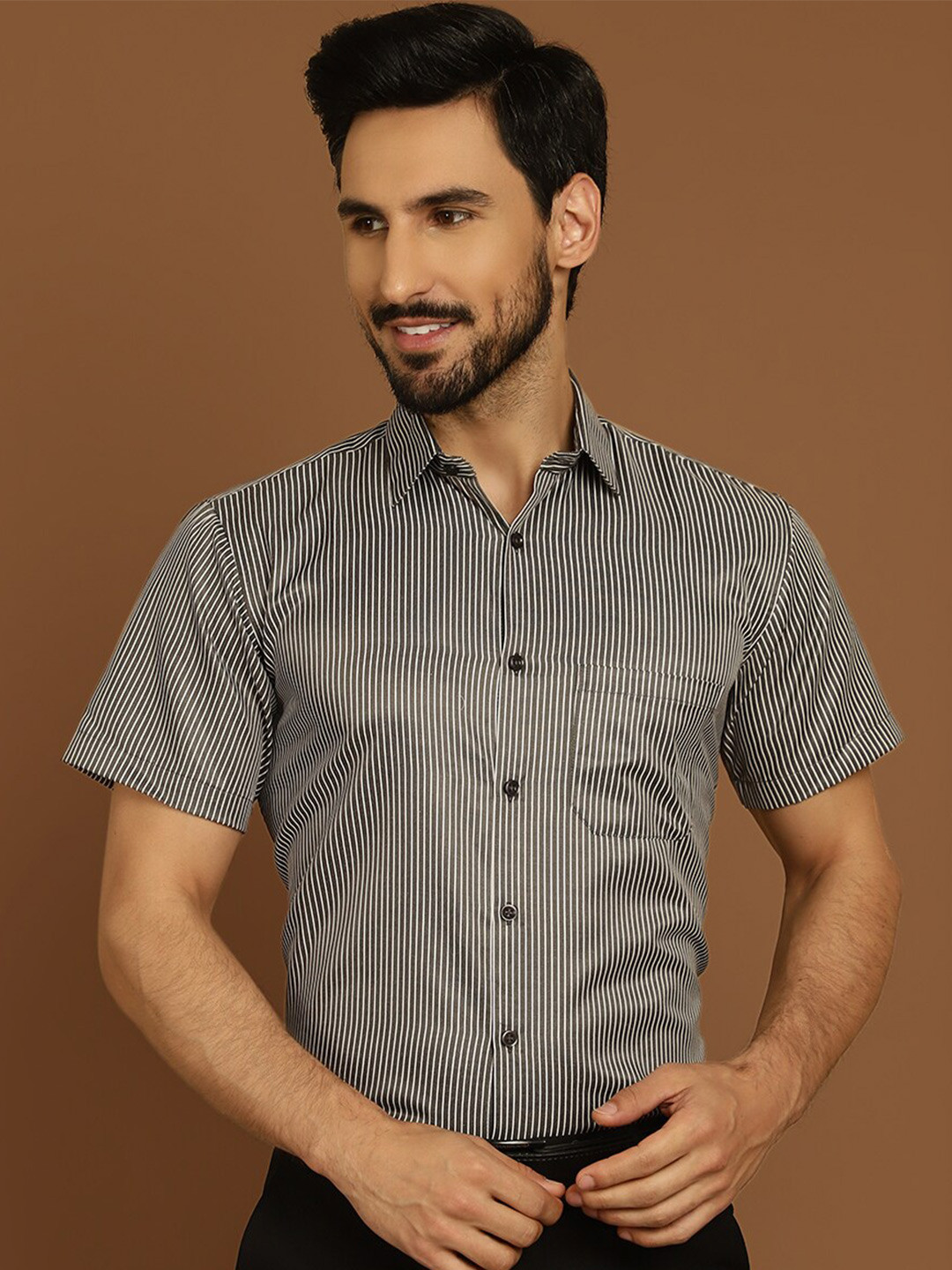 Indian Needle Classic Micro Cotton Striped Checked Formal Shirt