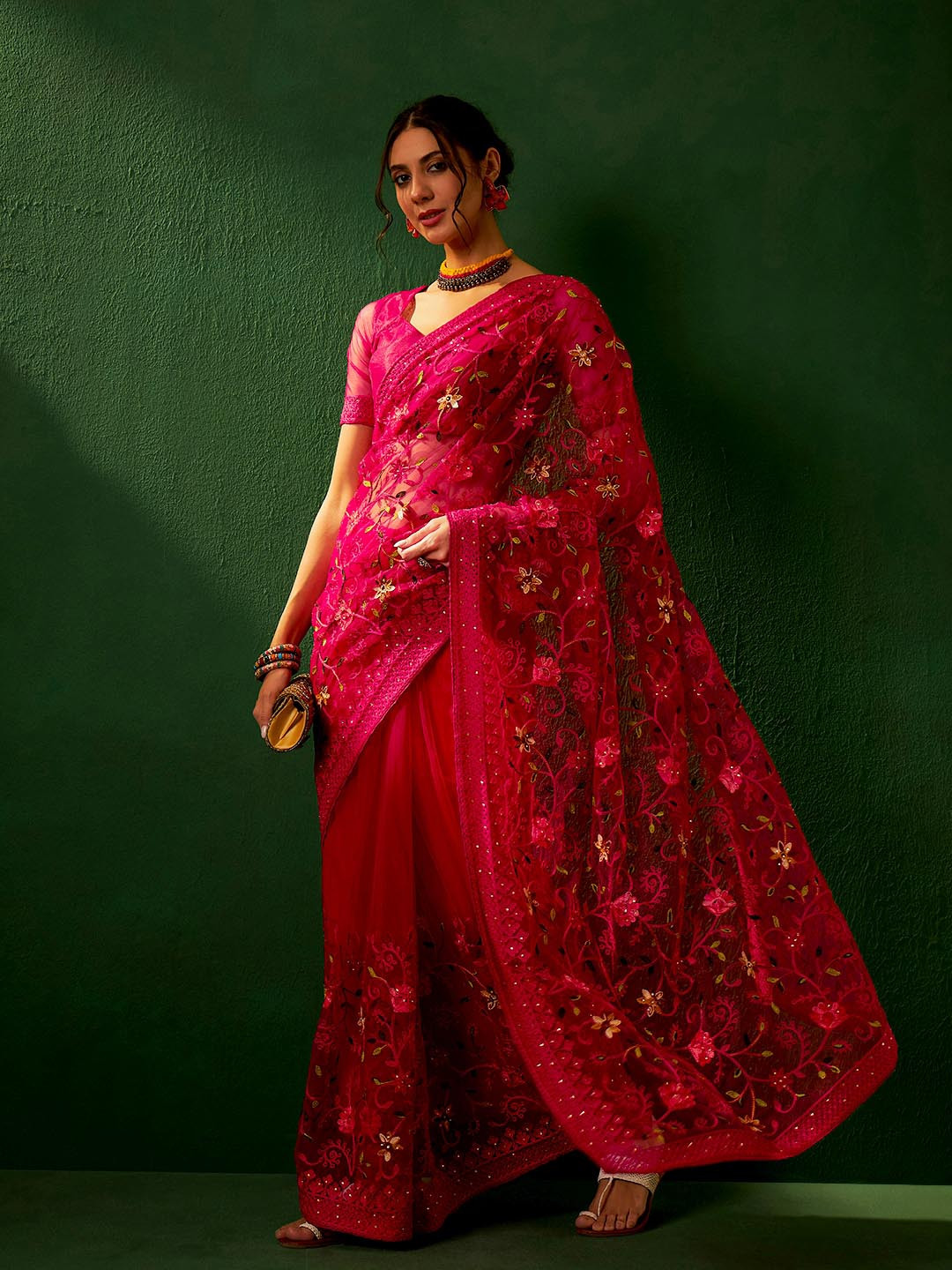 Sangria Embroidered Net Saree