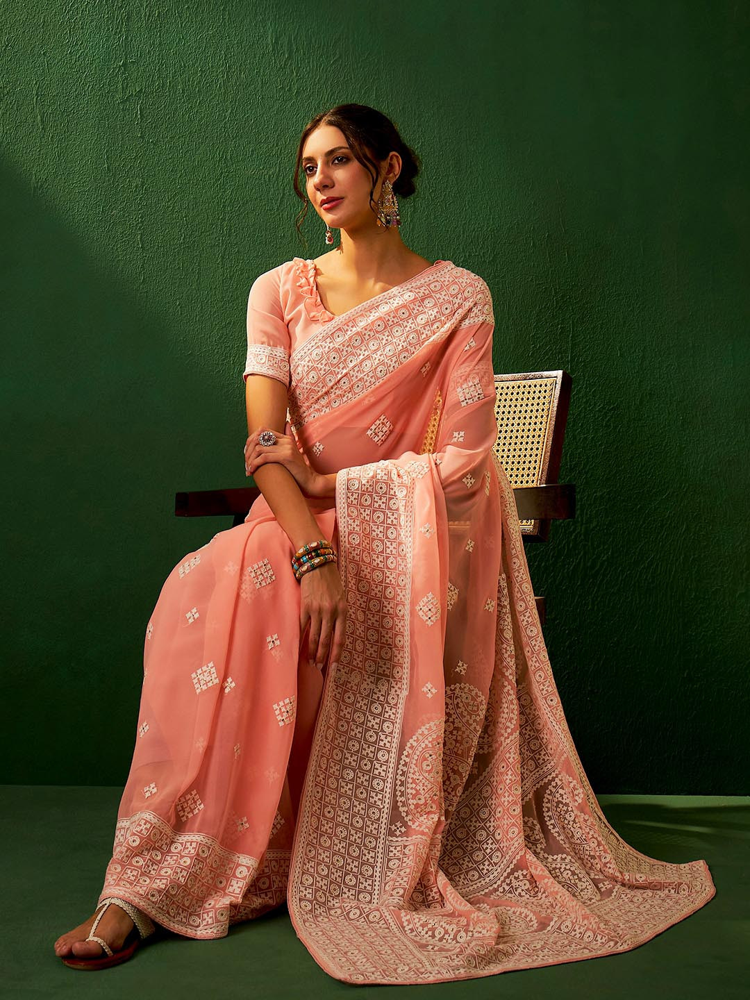 Sangria Embroidered Pure Georgette Sarees