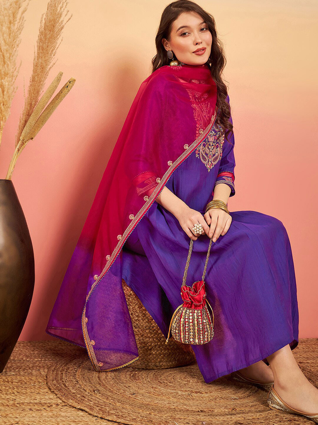 Sangria Embroidered Straight Cotton Kurta Sets